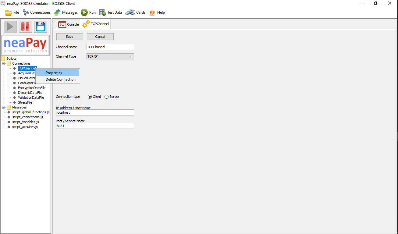 Connect the neaPay ISO8583 Acquirer simulator to your own host or Issuer
